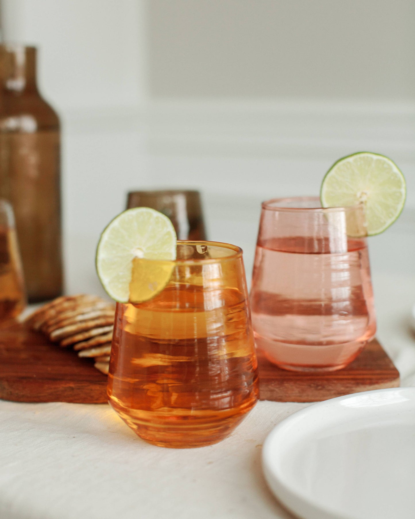 Handblown Hammered Glass Water Tumbler - Set of 2: Amber