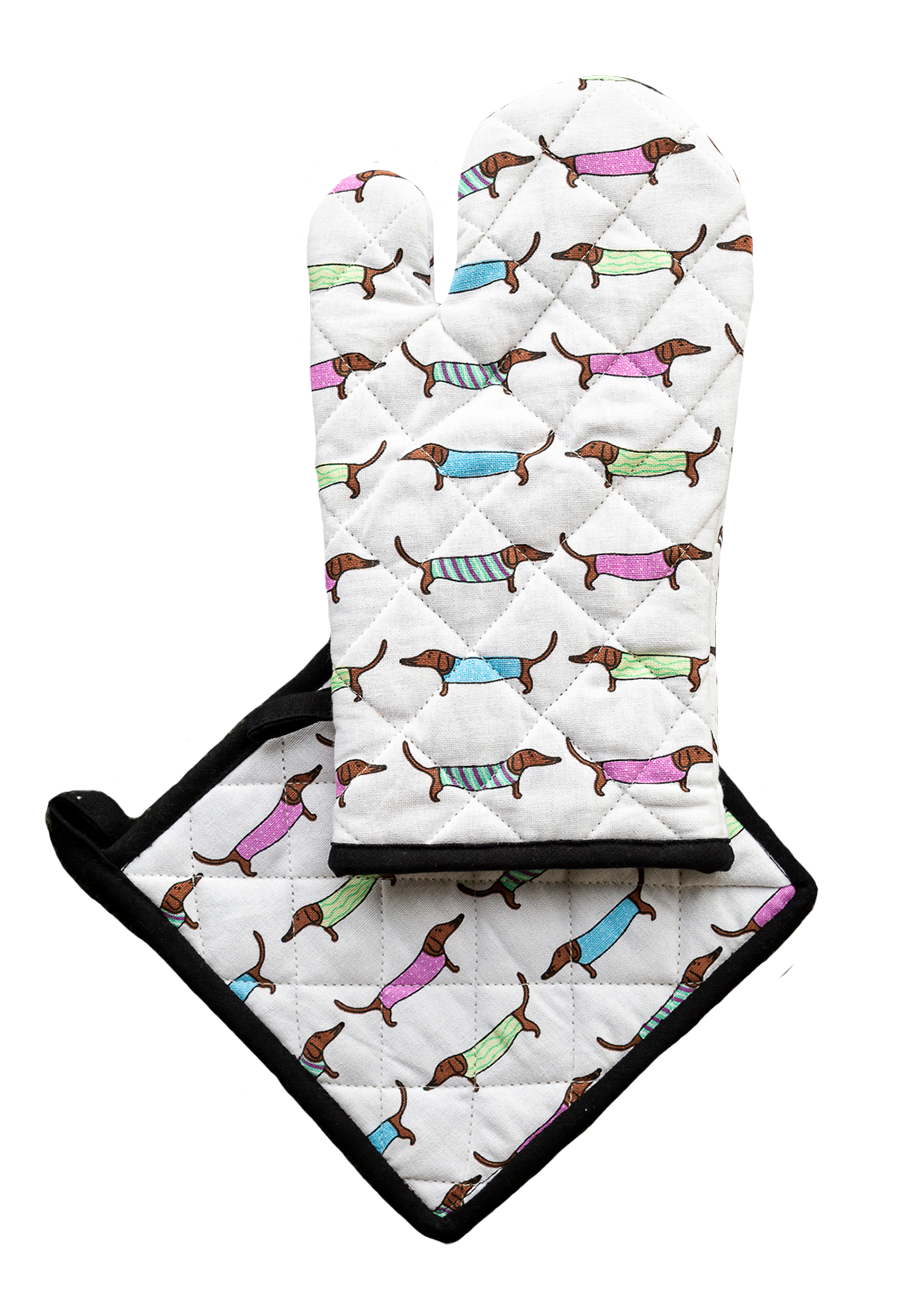 Oven Glove & Pot Holder Set - Sausage Dogs