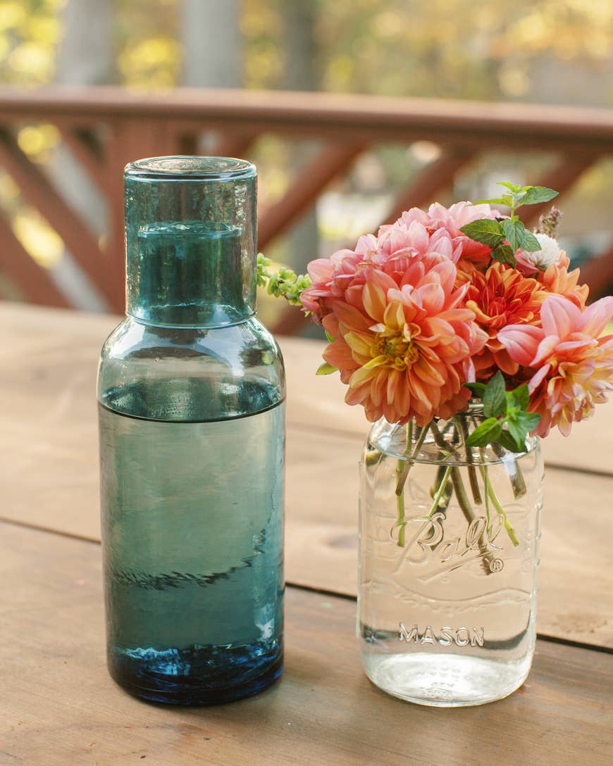 Handblown Hammered Glass Carafe: Smoke