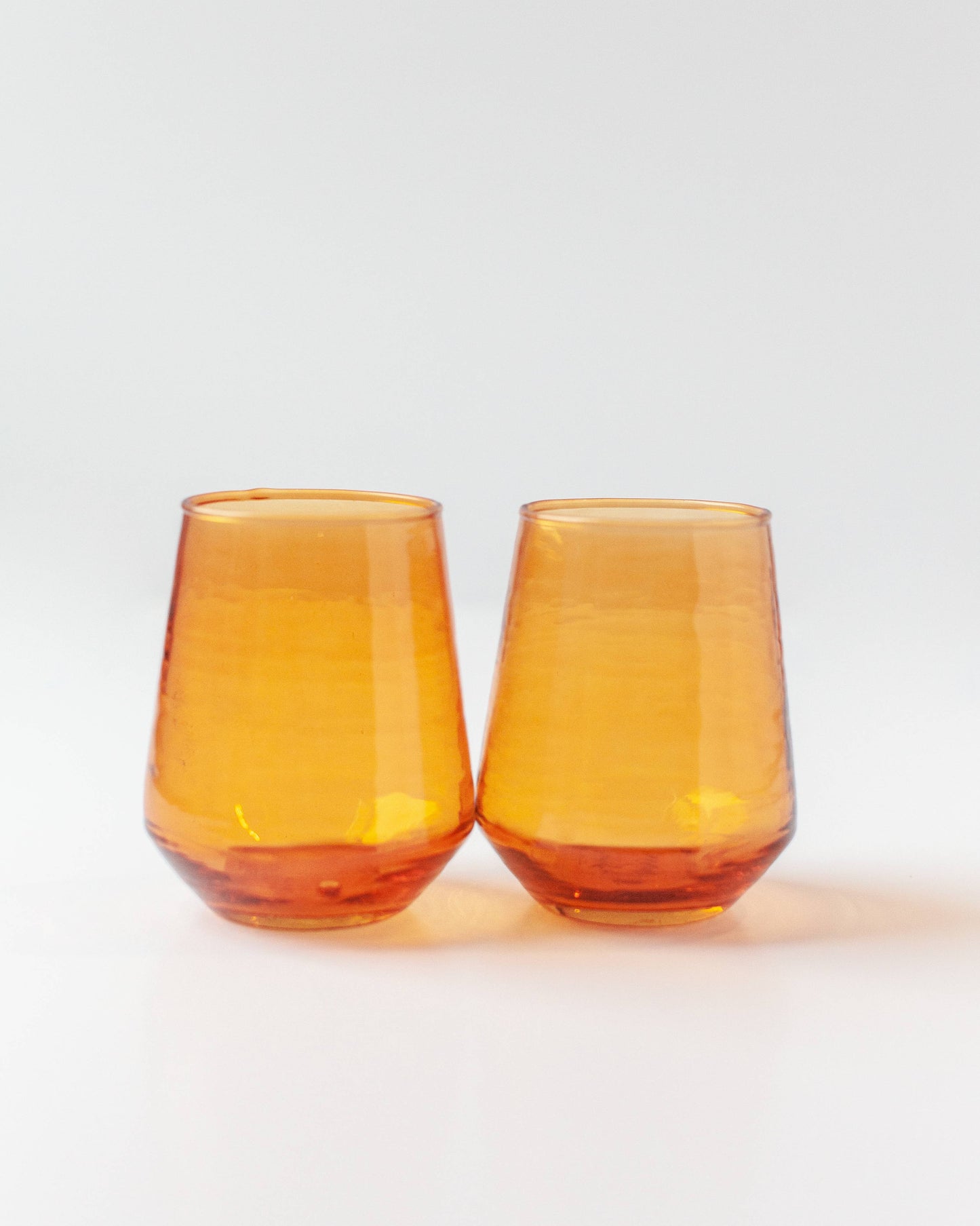 Handblown Hammered Glass Water Tumbler - Set of 2: Amber
