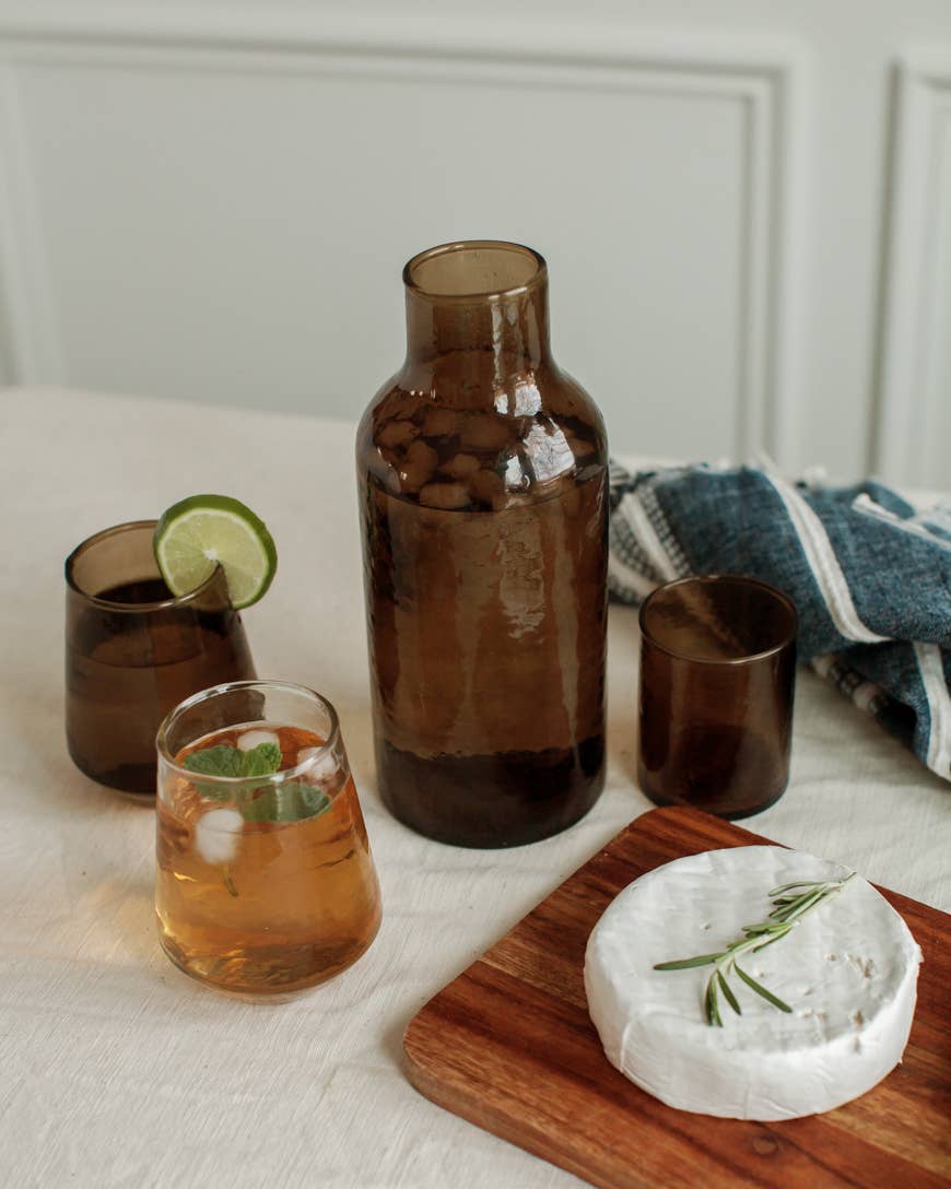 Handblown Hammered Glass Carafe: Smoke