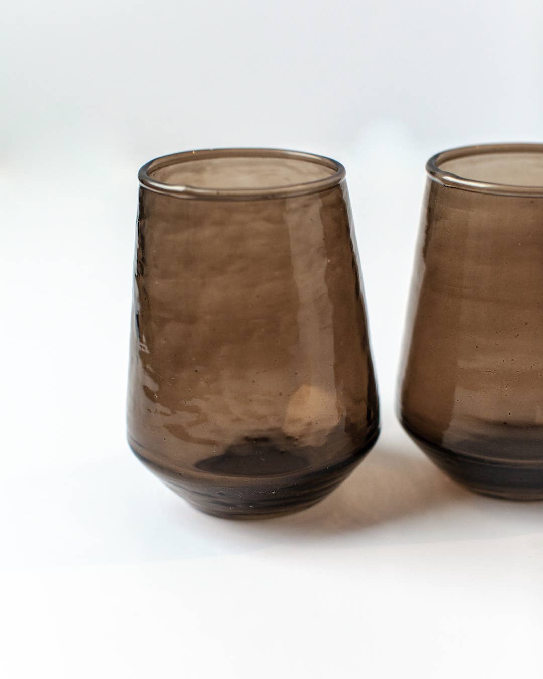 Handblown Hammered Glass Water Tumbler - Set of 2: Smoke