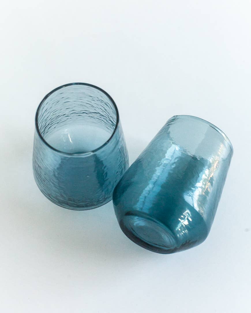 Handblown Hammered Glass Water Tumbler - Set of 2: Smoke
