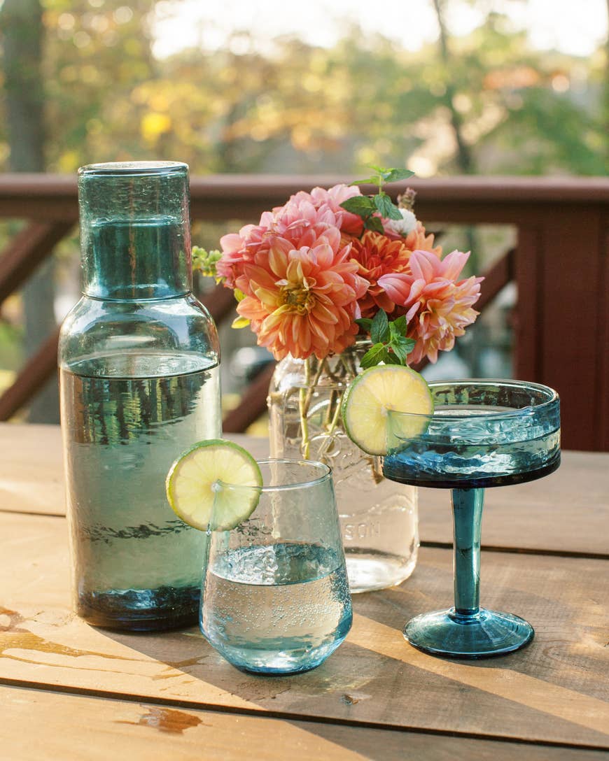 Handblown Hammered Glass Water Tumbler - Set of 2: Smoke