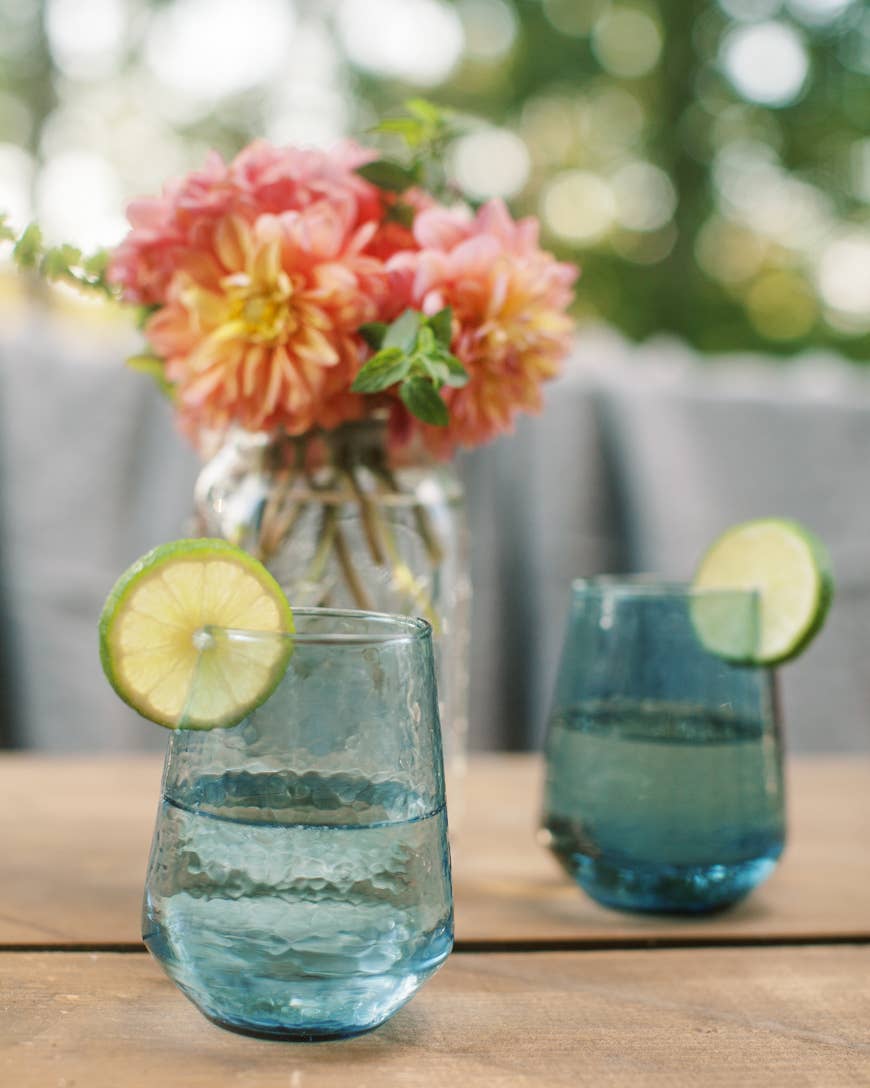 Handblown Hammered Glass Water Tumbler - Set of 2: Smoke