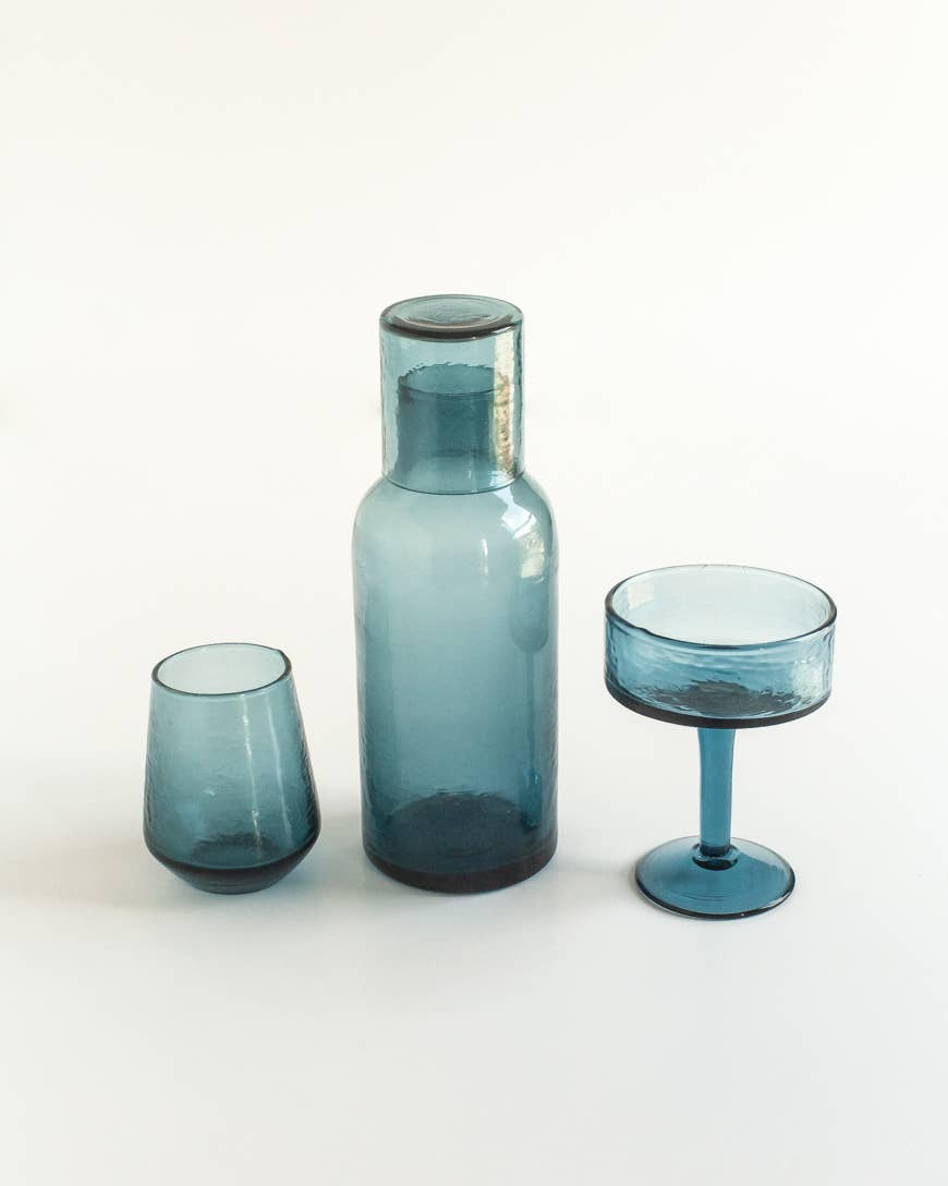 Handblown Hammered Glass Carafe: Smoke