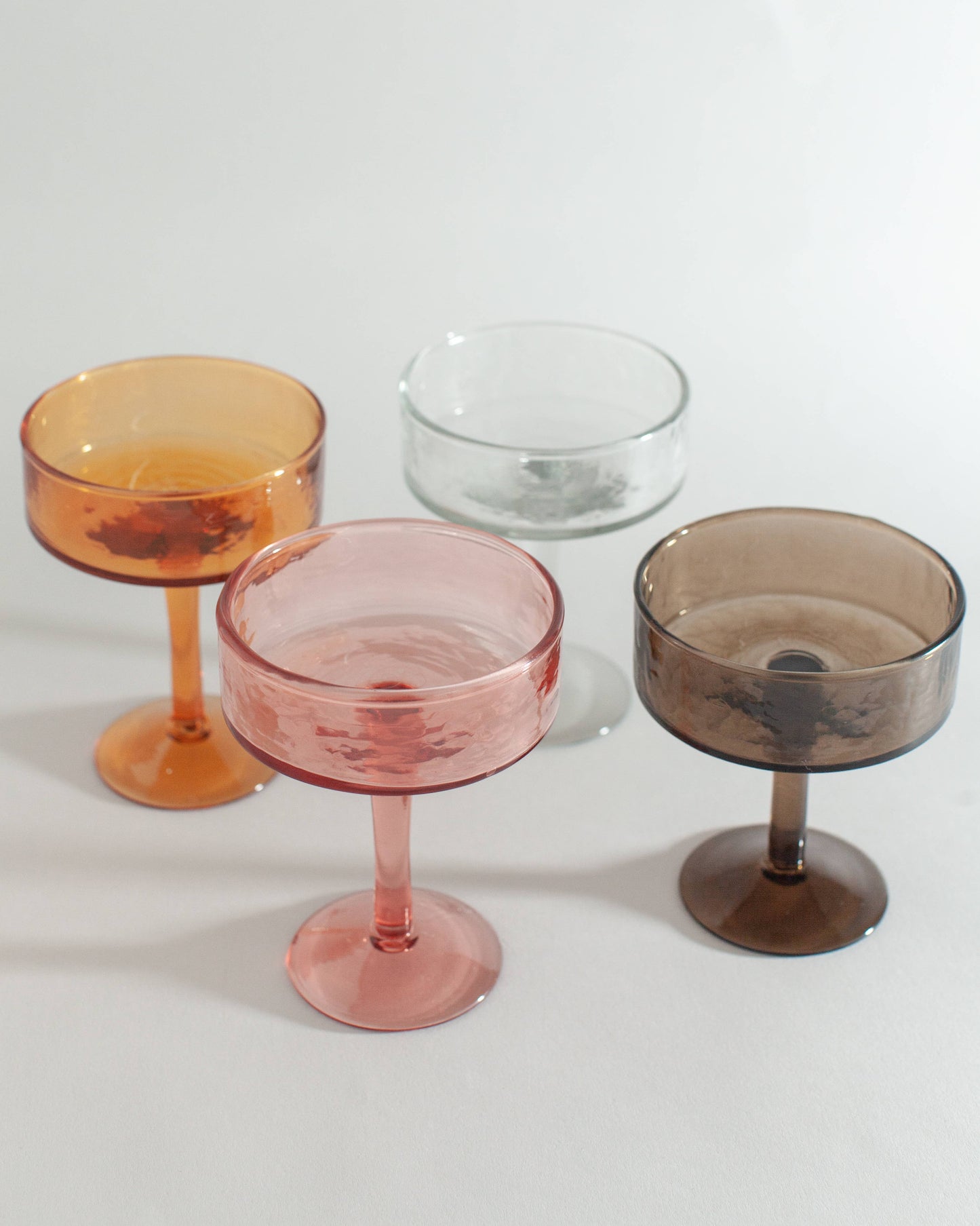 Handblown Hammered Coupe Cocktail Glass Pair: Amber