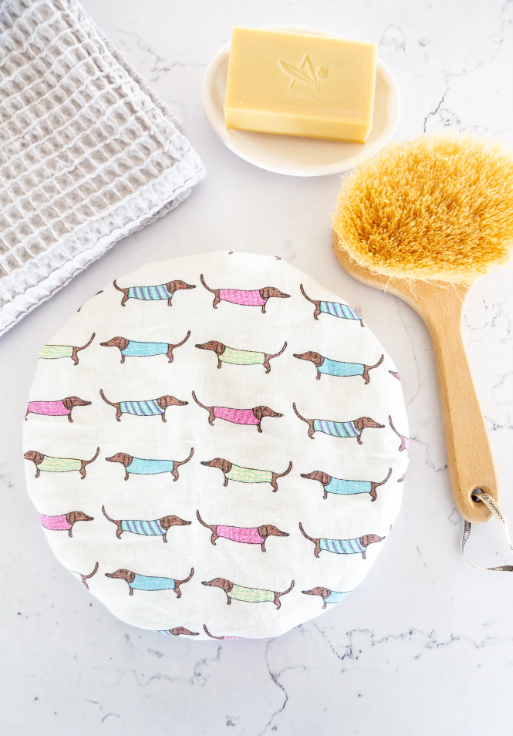 LINEN SHOWER CAP - SAUSAGE DOGS