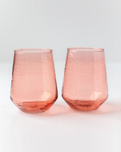 Handblown Hammered Glass Water Tumbler - Set of 2: Amber