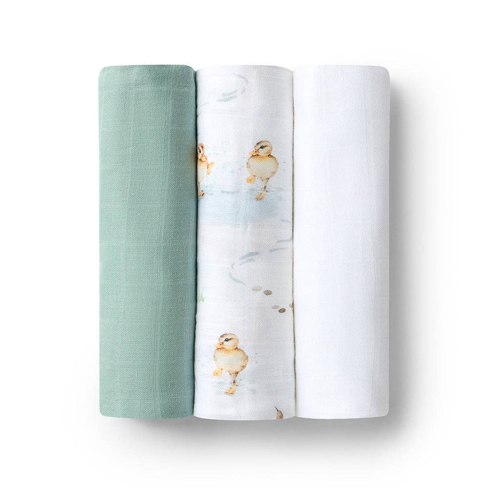 Large Organic Muslin Wraps 3 Pack - Duck Pond/Sage/Milk