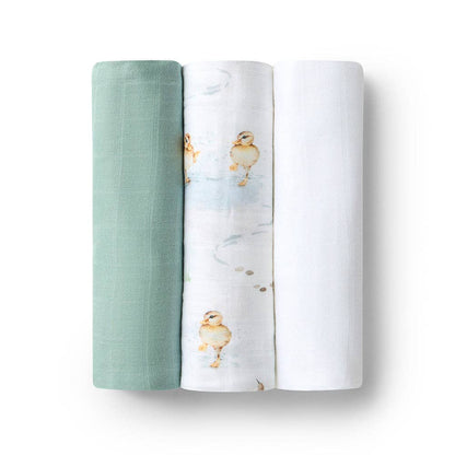 Large Organic Muslin Wraps 3 Pack - Duck Pond/Sage/Milk