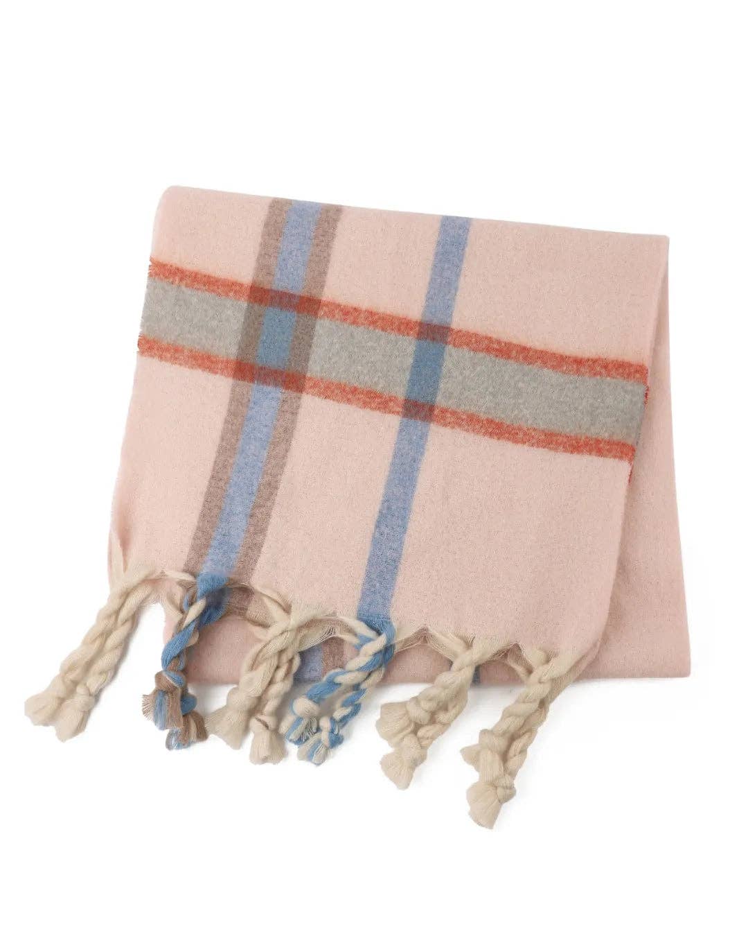 Charlie Chequered Winter Scarf in Soft Pink