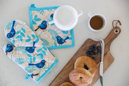 Oven Glove & Pot Holder Set - Blue Wren
