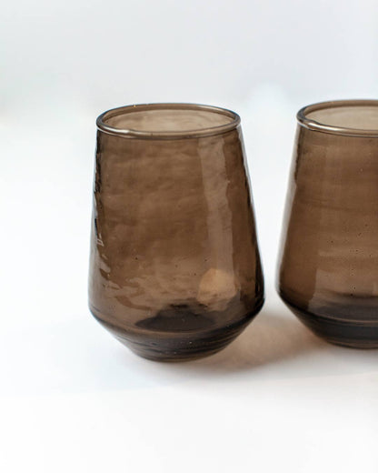 Handblown Hammered Glass Water Tumbler - Set of 2: Amber