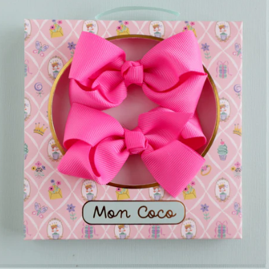 Grosgrain Bow Hair Clips - Hot Pink