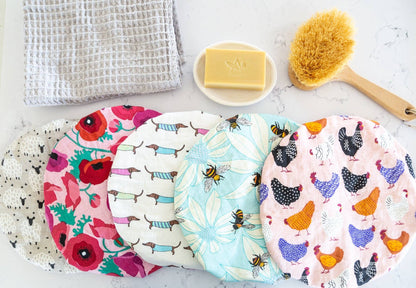 Linen Shower Cap - Bright Hens