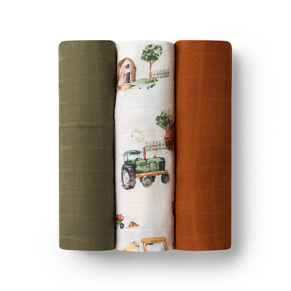 Large Organic Muslin Wraps 3 Pack - Diggers/Olive/Bronze