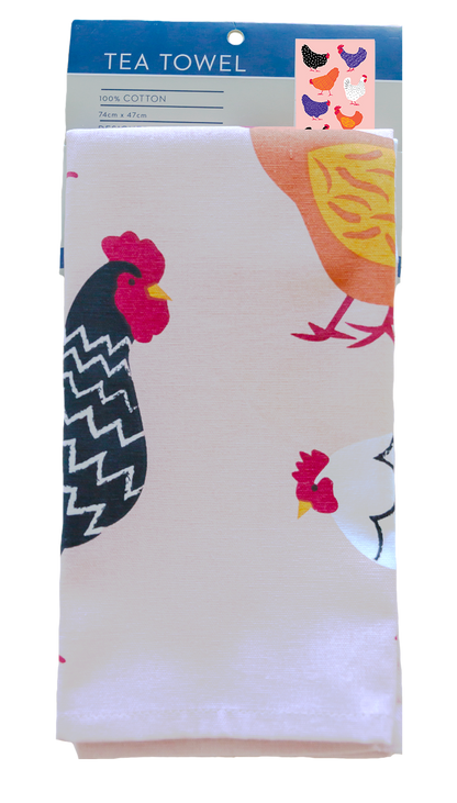 Tea Towel - Bright Hens