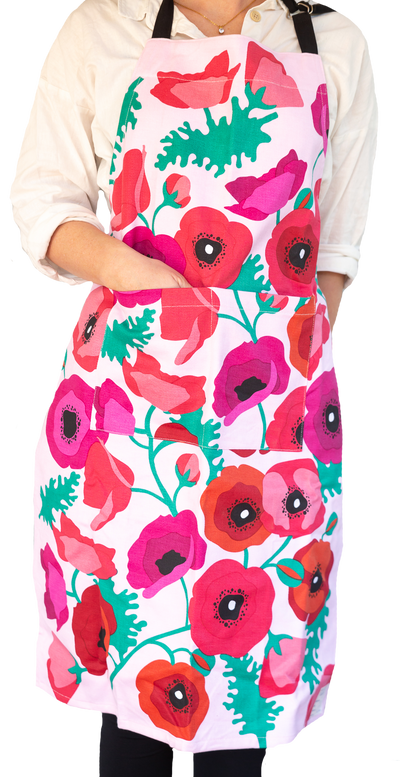 Apron (Heavy Drill) - Poppies