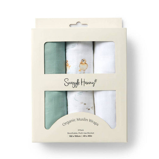 Large Organic Muslin Wraps 3 Pack - Duck Pond/Sage/Milk