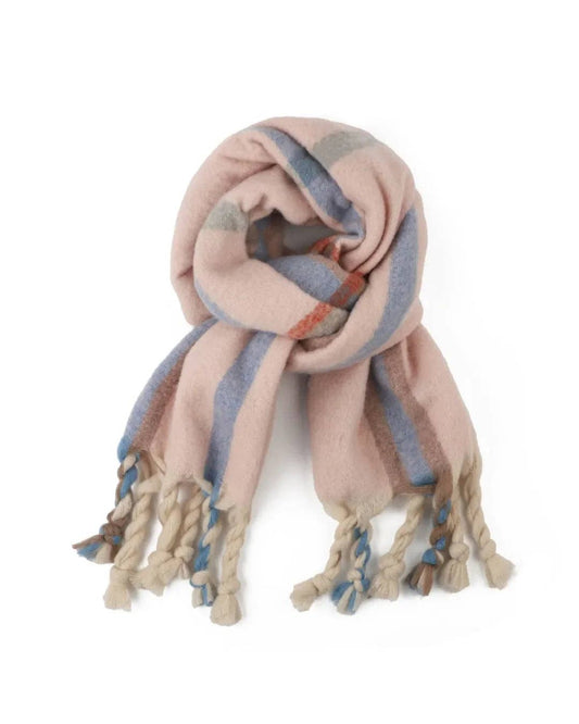 Charlie Chequered Winter Scarf in Soft Pink