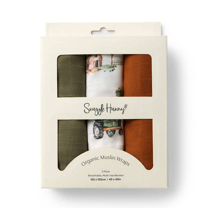 Large Organic Muslin Wraps 3 Pack - Diggers/Olive/Bronze