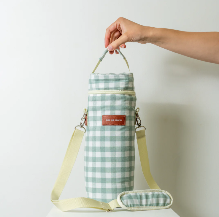 Wine Cooler Bag - Sage Gingham
