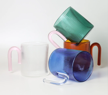 Archer Ribbed Glass Cup - Clear / Taffy Pink